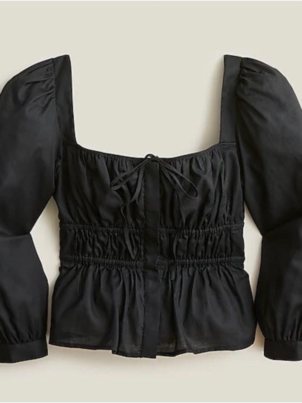 J. Crew Black Square Neck Puff Sleeve Peplum Top